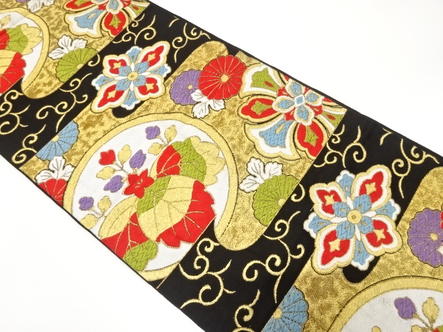 JAPANESE KIMONO / ANTIQUE FUKURO OBI / WOVEN PAULOWNIA & KIKU